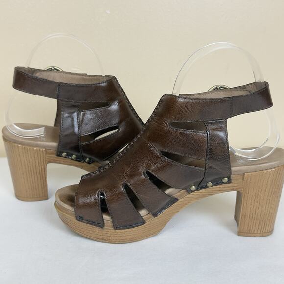 Dansko Demetra Brown Wooden Heel Sandals Women’s Size 38 - Picture 7 of 14